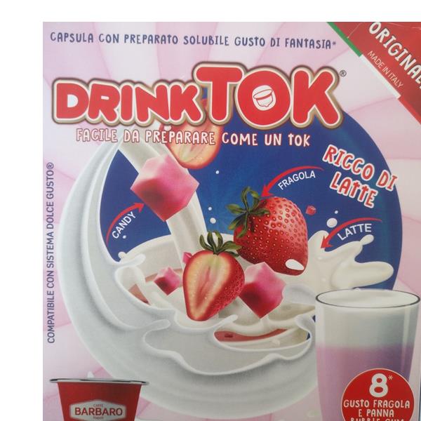 DrinkTok Snack FRAGOLA E PANNA BUBBLE GUM 8 Capsule compatibili Dolce Gusto