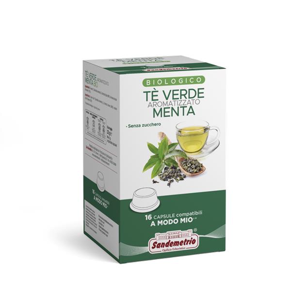 16 Capsule San Demetrio Tè Verde Menta BIO compatibili A Modo Mio
