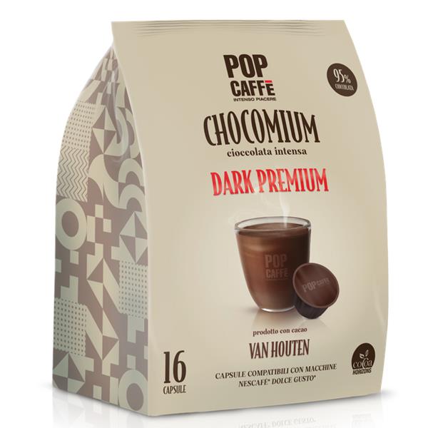 Pop Caffe Chocomium DARK PREMIUM 16 Capsule al Cioccolato Compatibili Dolce Gusto