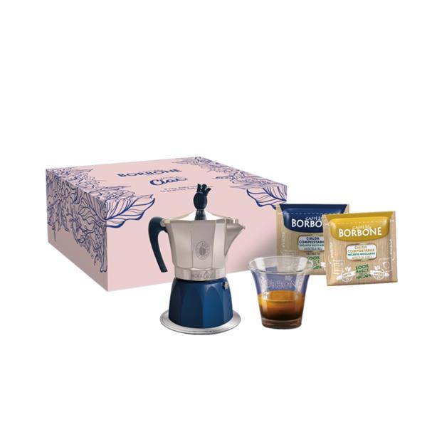 Borbone Moka Ciao Induzione Festa della Mamma Edition - 15 Cialde Blu + 15 Cialde Oro + 4 Tazzine In Vetro